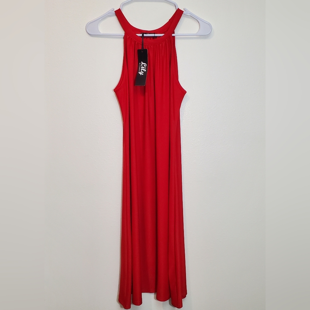 Lily by Firmiana Vibrant Red Sleeveless Midi Dress Med